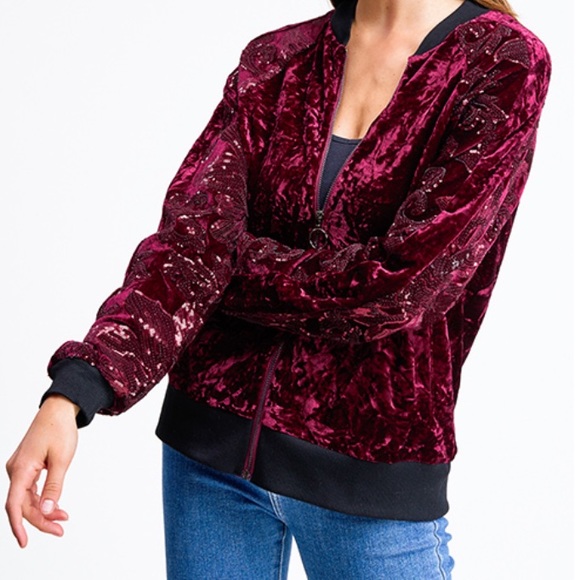 Velvet Jacket with Floral Sequin Design - Picture 6 of 8